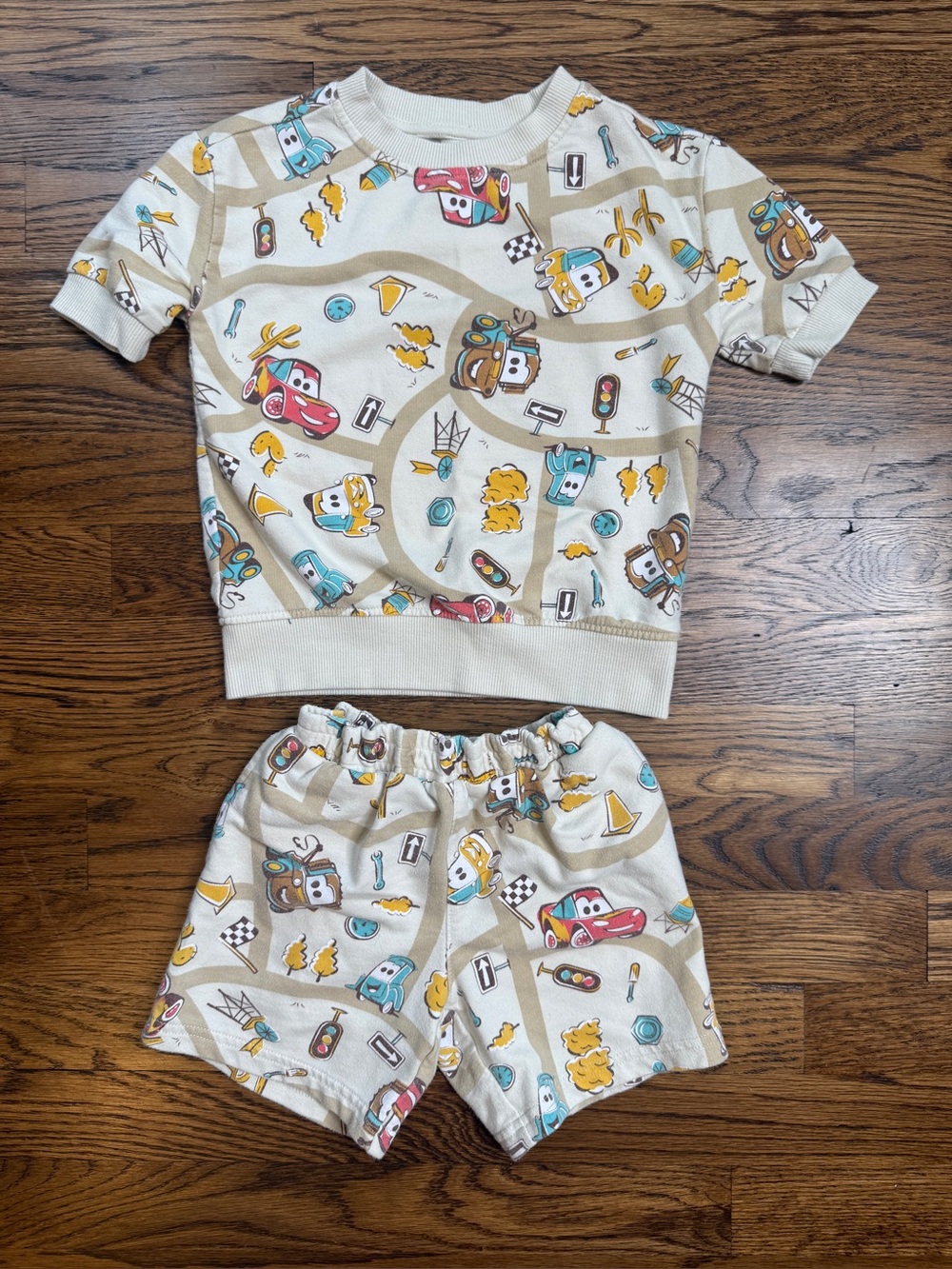 Disney Pixar Cars Boys Cream French Terry Set Multicolor Car Characters Size 3T
